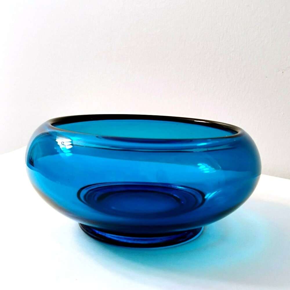 Vintage Viking Art Glass Bluenique Blue Epic Candy Dish MCM Bowl Mid-Century
